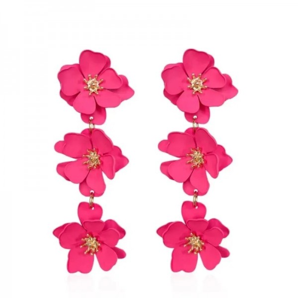 Boucles d'oreilles rétro bohème exagérées, fleurs plaquées or, longues - 1 paire|2,69 €|OKKO MODE