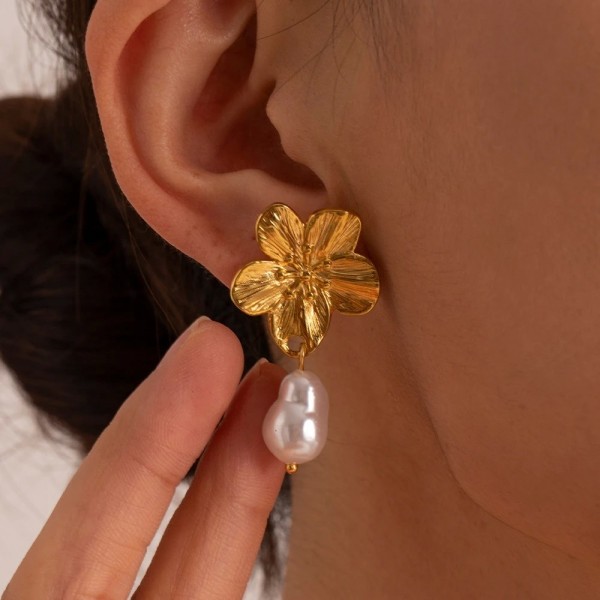 Boucles d'Oreilles Fleur Vintage Hypoallergéniques pour Femme, Acier Inoxydable Plaqué Or 18K|3,59 €|OKKO MODE