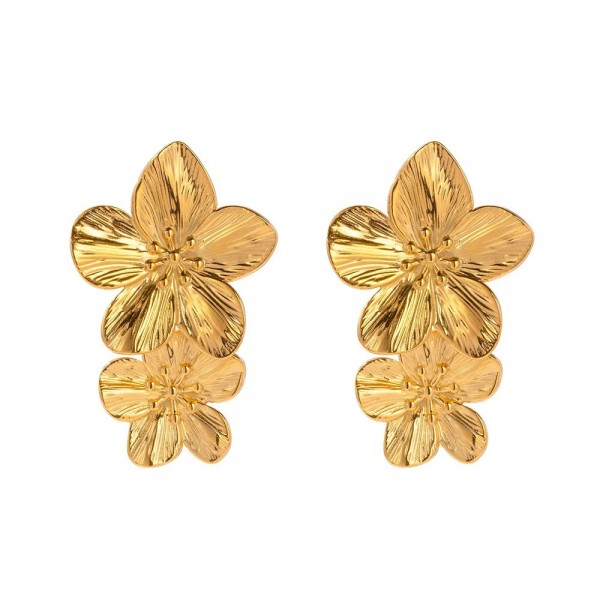 Boucles d'Oreilles Vintage en Acier Inoxydable Plaqué Or 18K - Accessoire Fleur Métal Imperméable|8,99 €|OKKO MODE