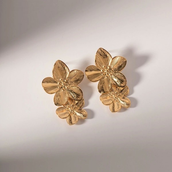 Boucles d'Oreilles Vintage en Acier Inoxydable Plaqué Or 18K - Accessoire Fleur Métal Imperméable|8,99 €|OKKO MODE