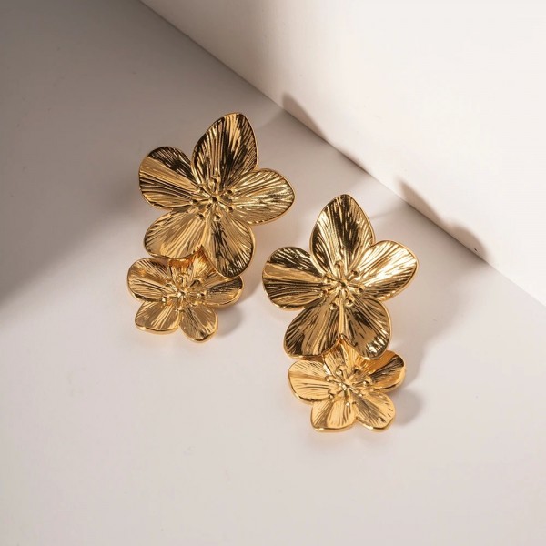 Boucles d'Oreilles Vintage en Acier Inoxydable Plaqué Or 18K - Accessoire Fleur Métal Imperméable|8,99 €|OKKO MODE