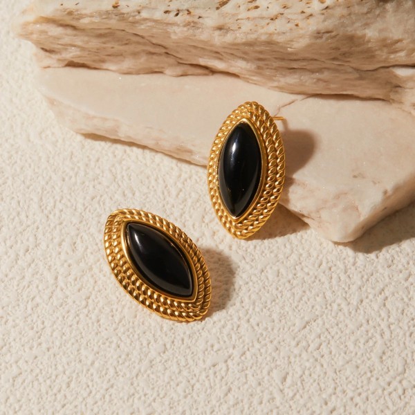 Boucles d'Oreilles Vintage en Onyx Noir pour Femme, Bijoux Géométriques Acier Inoxydable|6,29 €|OKKO MODE