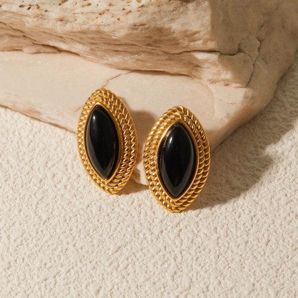 Boucles d'Oreilles Vintage en Onyx Noir pour Femme, Bijoux Géométriques Acier Inoxydable|6,29 €|OKKO MODE