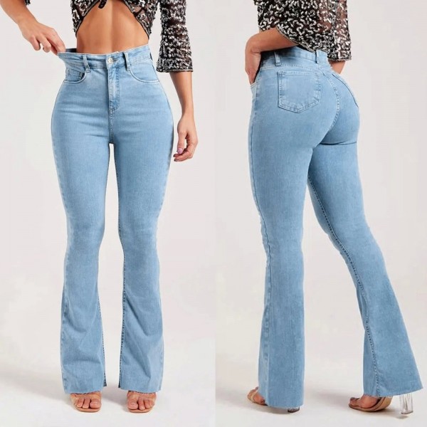 Jean Évasé en Denim pour Femme, Taille Haute, Slim et Élégant