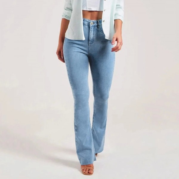 Jean Évasé en Denim pour Femme, Taille Haute, Slim, Élégant, Décontracté, à la Mode, Nouvelle Collection Automne 2024|26,99 €|OKKO MODE