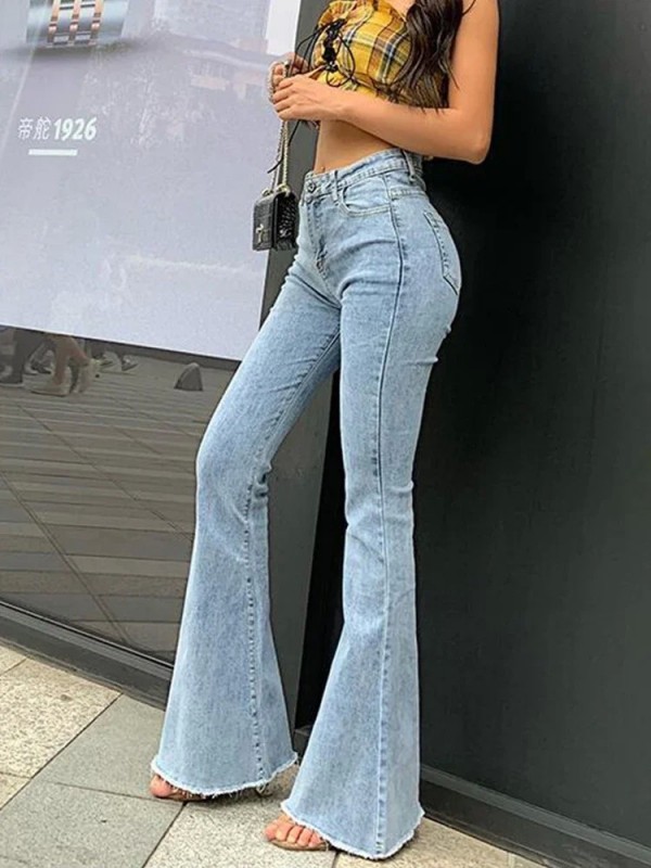 Jean évasé taille haute pour femme en denim vintage, mode rétro Y2K