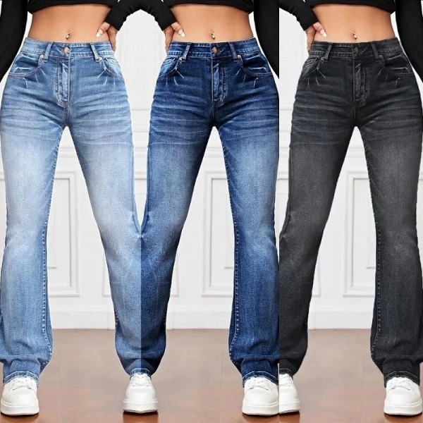 Jean slim en denim pour femmes, pantalon droit décontracté