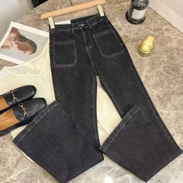 Jean Délavé Taille Haute Femme Slim Denim Poches Évasé Vintage|23,39 €|OKKO MODE