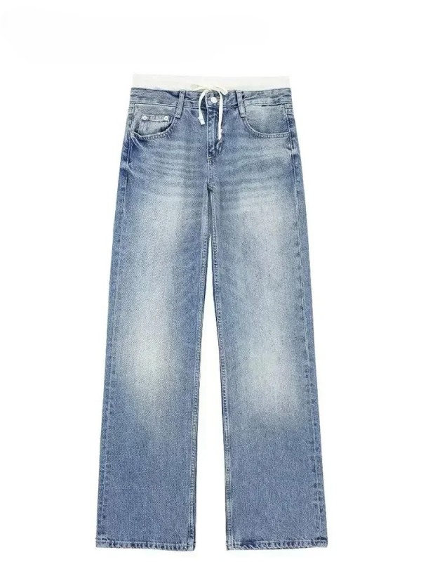 Jean décontracté taille haute à jambes larges, style basique et amincissant|33,29 €|OKKO MODE