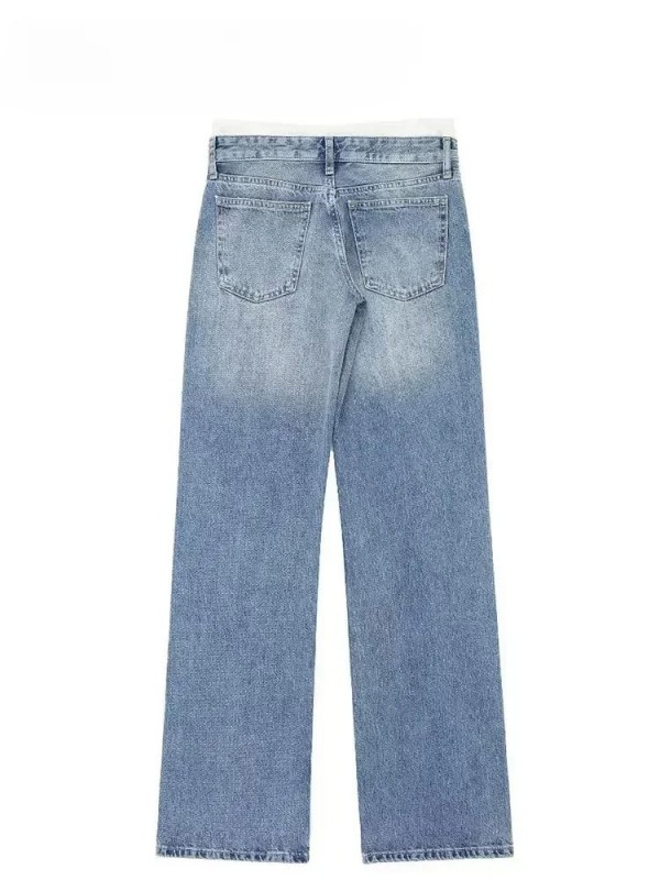 Jean décontracté taille haute à jambes larges, style basique et amincissant|33,29 €|OKKO MODE