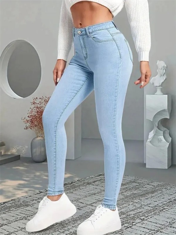 Jean slim à jambes droites pour femmes, pantalon en denim coupe crayon bleu gris noir sexy long|22,49 €|OKKO MODE