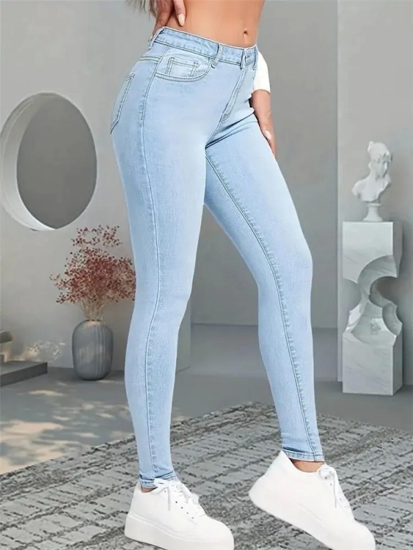 Jean slim à jambes droites pour femmes, pantalon en denim coupe crayon bleu gris noir sexy long|22,49 €|OKKO MODE