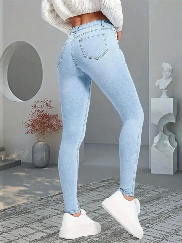 Jean slim à jambes droites pour femmes, pantalon en denim coupe crayon bleu gris noir sexy long|22,49 €|OKKO MODE