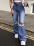 Jean taille haute déchiré pour femmes, pantalon évasé décontracté femme fjS-2XL 2023 | 24,87 $ | OKKO MODE