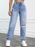Jean déchiré taille haute automne 2023 pour femmes - Slim Denim jambe droite pantalon casual | 23,96 $ | OKKO MODE