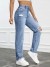 Jean déchiré taille haute automne 2023 pour femmes - Slim Denim jambe droite pantalon casual | 23,96 $ | OKKO MODE