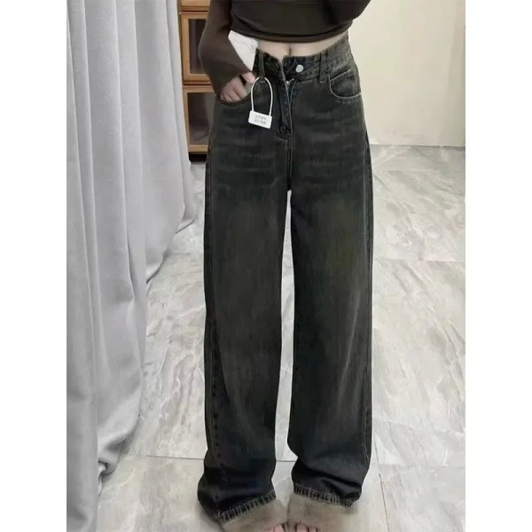 Jean Vintage à Jambes Larges pour Femme et Fille, Pantalon Taille Haute Amincissant|26,99 €|OKKO MODE