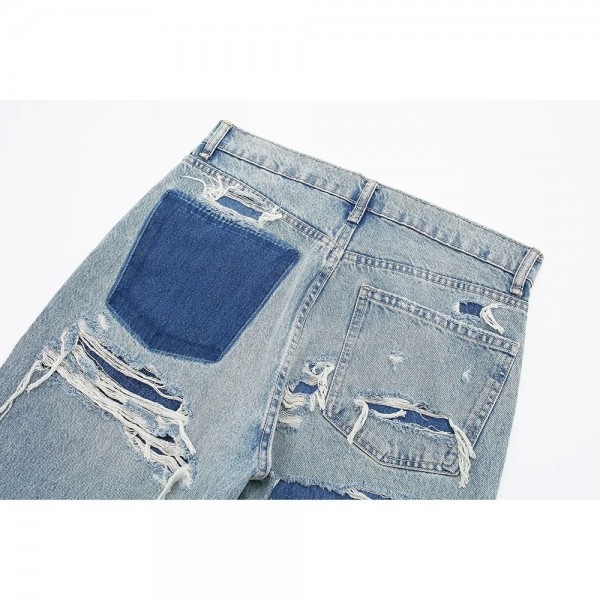 Jeans baggy taille haute pour femmes, pantalons en denim vintage, jeans déchirés à la mode Aadt FjPatchwork|41,39 €|OKKO MODE