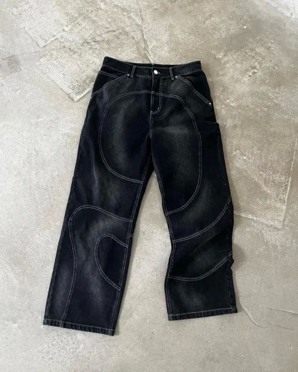 Jean de Rue Américain pour Homme, Noir Décontracté Épissage Rétro Tendance|32,39 €|OKKO MODE