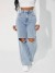 Calça jeans feminina cintura alta, estilo moderno com rasgos no joelho. | 22,81 $ | OKKO MODE