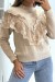 Pull  couleur taupe tout doux à col montant et volant brodé style rétro | 10,92 $ | OKKO MODE