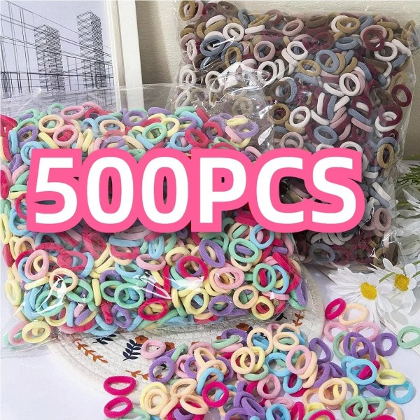Bandes élastiques colorées pour filles, accessoires cheveux Scrunchie - Lot de 100/300/500