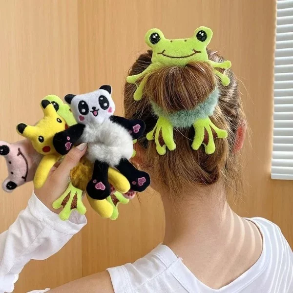 Chouchou élastique en peluche pour femmes - Bande de cheveux mignonne verte
