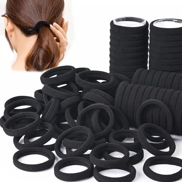 Bandes de cheveux noires pour femmes et filles, élastique haute qualité - Lot de 50