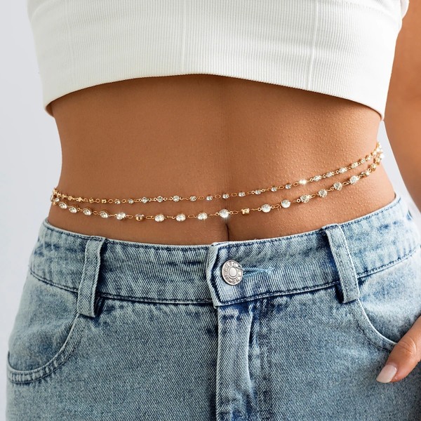 Salkeys-Bikini Double Couche avec Strass Brillants pour Femme, Bijoux de Corps Délicat, Taille JOBelly, Sexy, Plage, Été, Cadeau