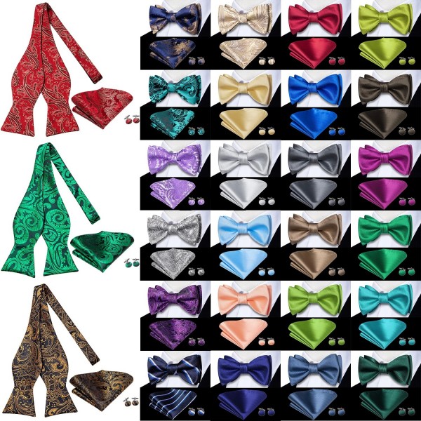 Ensemble de boutons de manchette, Hanky pour hommes, nœud papillon jacquard masculin bleu rouge or