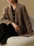 Women's Wool Grid Pattern Casual Coat Brown Winter Large Size Retro | $66.79 | OKKO MODE