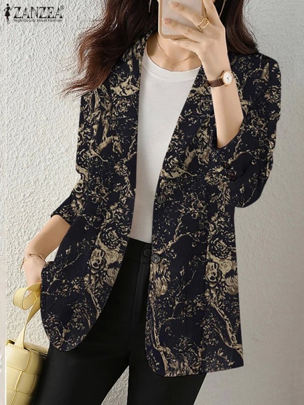 Blazer estampado floral para mujer - Chaqueta elegante de abogada