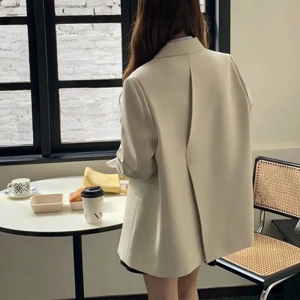 Blazer à revers surdimensionné pour femme, manteau ample monochromatique