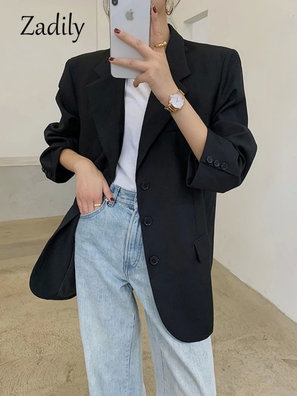 Blazer negro oversize manga larga mujer - estilo boyfriend