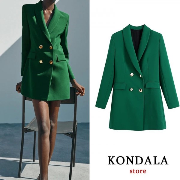 Veste longue pour femmes, Blazer surdimensionné vert à la mode