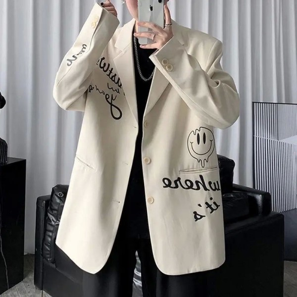 Apricot Graffiti Letter Blazer for Women - Oversized Streetwear Jacket