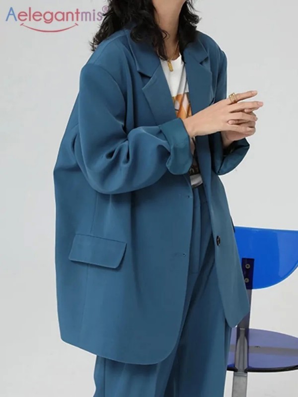 Blazer de bureau bleu pour femme, veste décontractée coréenne