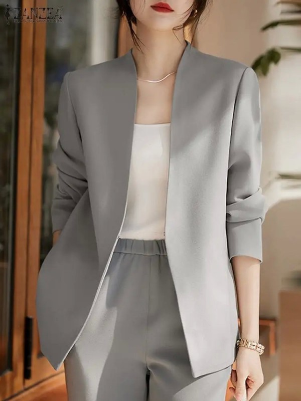 Blazer mujer manga larga cuello V - Trabajo casual oversized