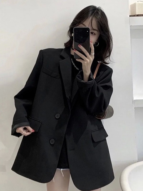 Blazer Luxueux Imbibé pour Femme, Veste Surdimensionnée Ourlet Fendu au Dos