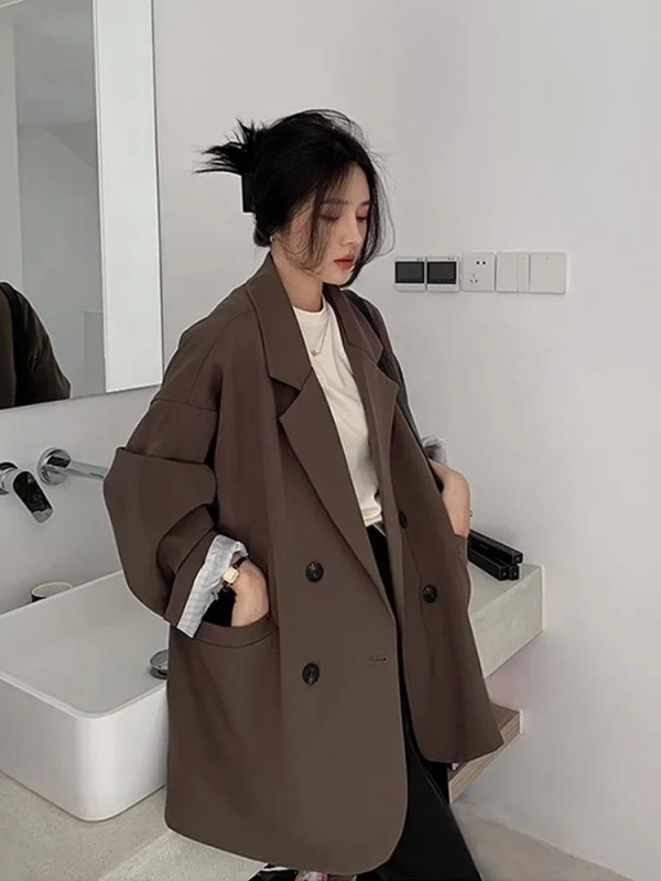 Blazer doble botonadura para mujeres, estilo coreano.