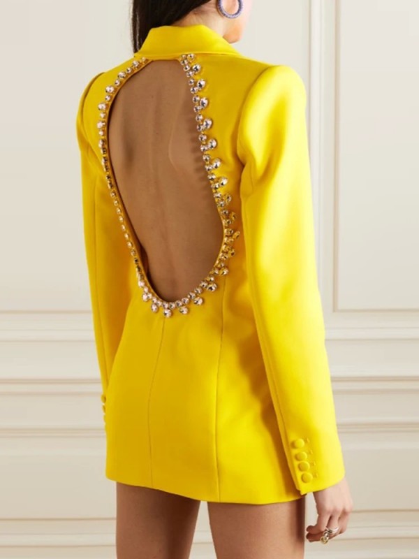 Blazer largo perlado con diamantes en la espalda - 2024