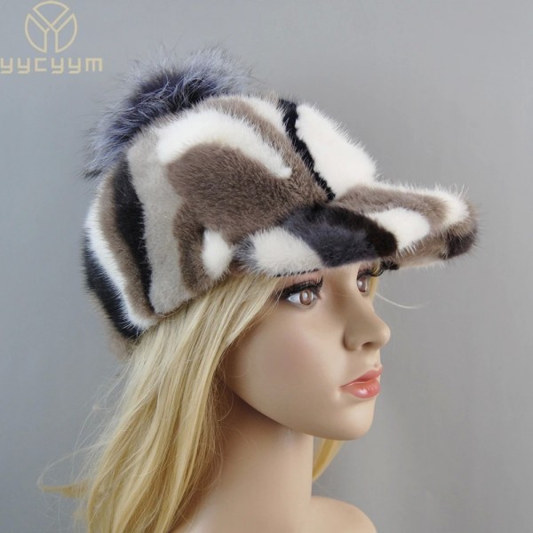 Chapeau en fourrure de vison véritable pour femme - Casquette russe chaude et mignonne