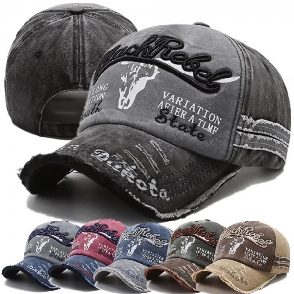 Casquette baseball unisexe coton délavé broderie lettres vintage tête vache chapeau sport plein air