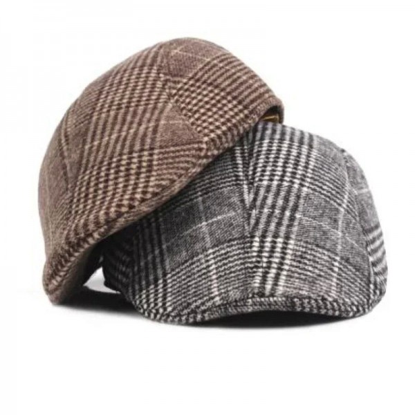 Casquette béret à carreaux en coton pour hommes et femmes