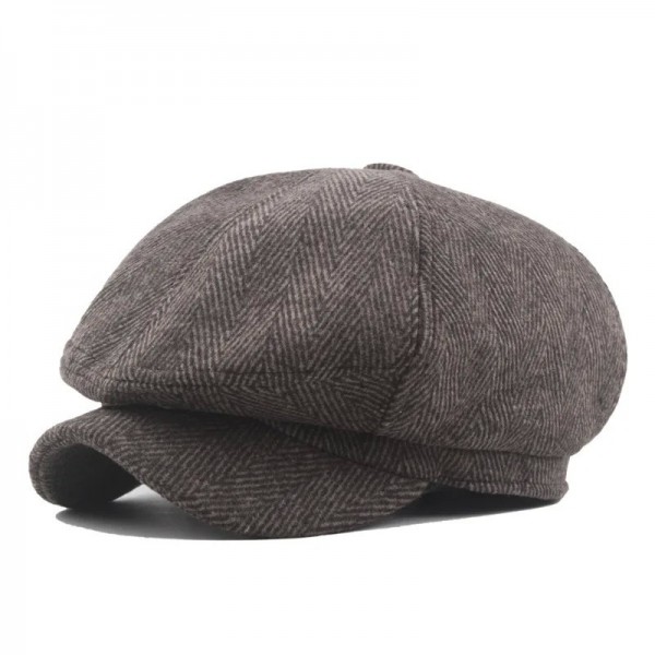 Casquette plate Newsboy en laine mélangée pour hommes, chapeau tweed à chevrons