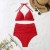 Maillot de bain push up pour femmes, couleur unie, taille haute, rouge, blanc, rose, vêtements de plage, d'été, 2024 | 10,88 $ | OKKO MODE