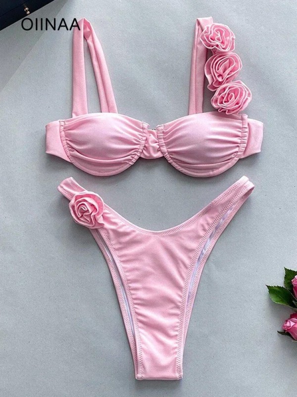 Bikini sexy femme, maillot de bain deux pièces uni et imprimé floral