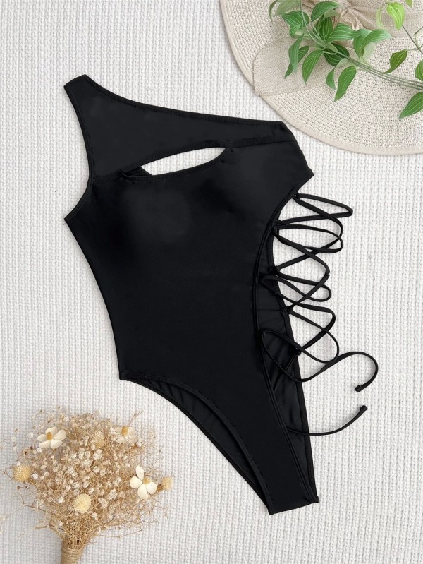 Monokini Punk Noir Échancré Sexy Bandage Croisé Plage