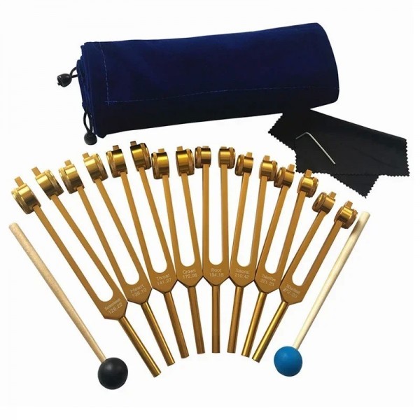 Ensemble de diapason en alliage d'aluminium pour la méditation professionnelle, diapason doré, thérapie de chakra, yoga, guériso