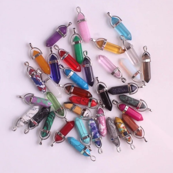 Pendentifs Chakra à Point de guérison, 24 pièces/lot, hexagonaux, cristaux de Quartz en forme de balle, pierre à faire soi-même,